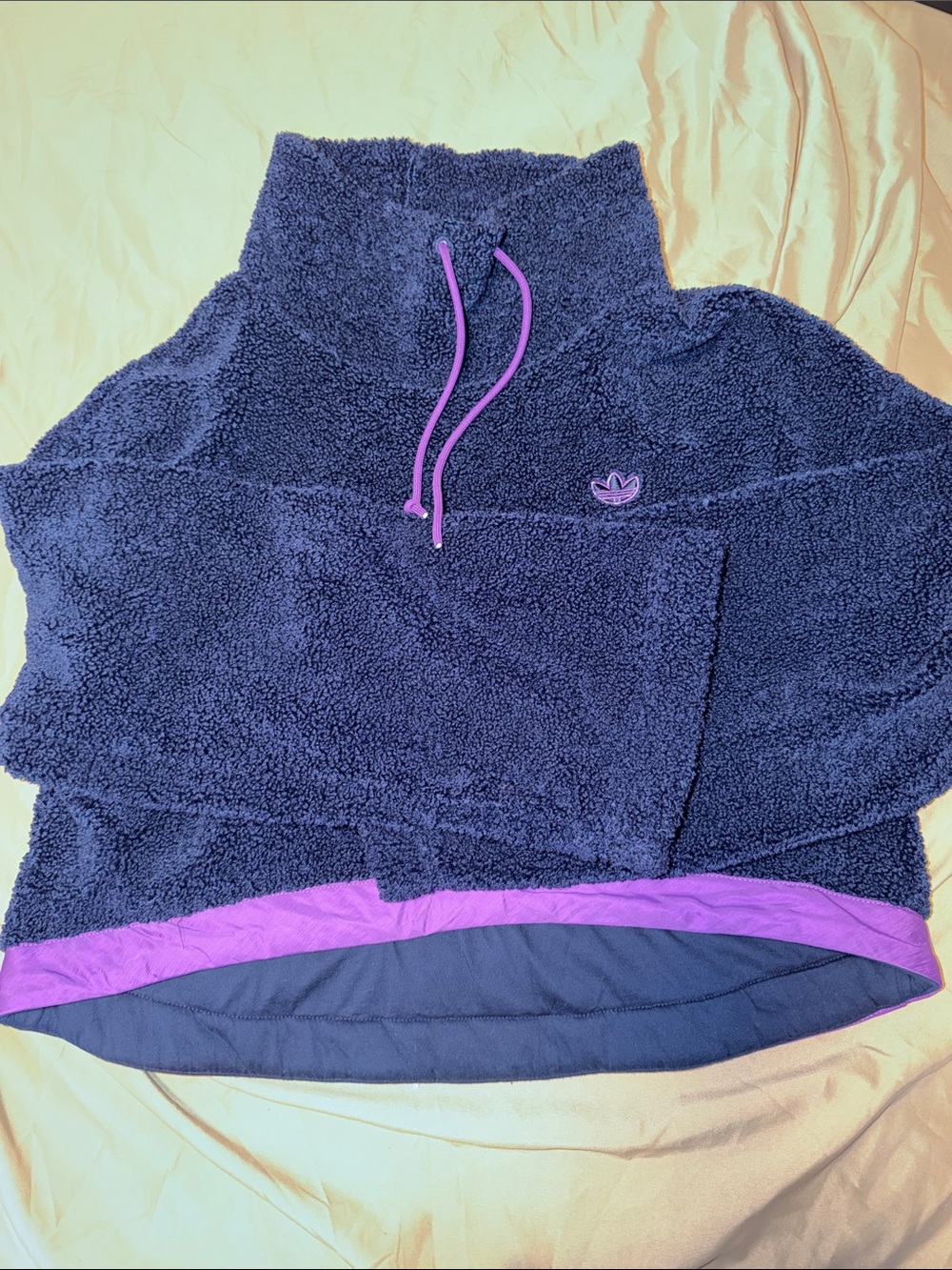 adidas Navy Sherpa Pullover with Purple Accents